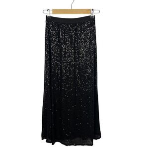 Black Sequin Maxi Skirt Medium Full Sequin Flowy Party Glam Whimsigoth Goth